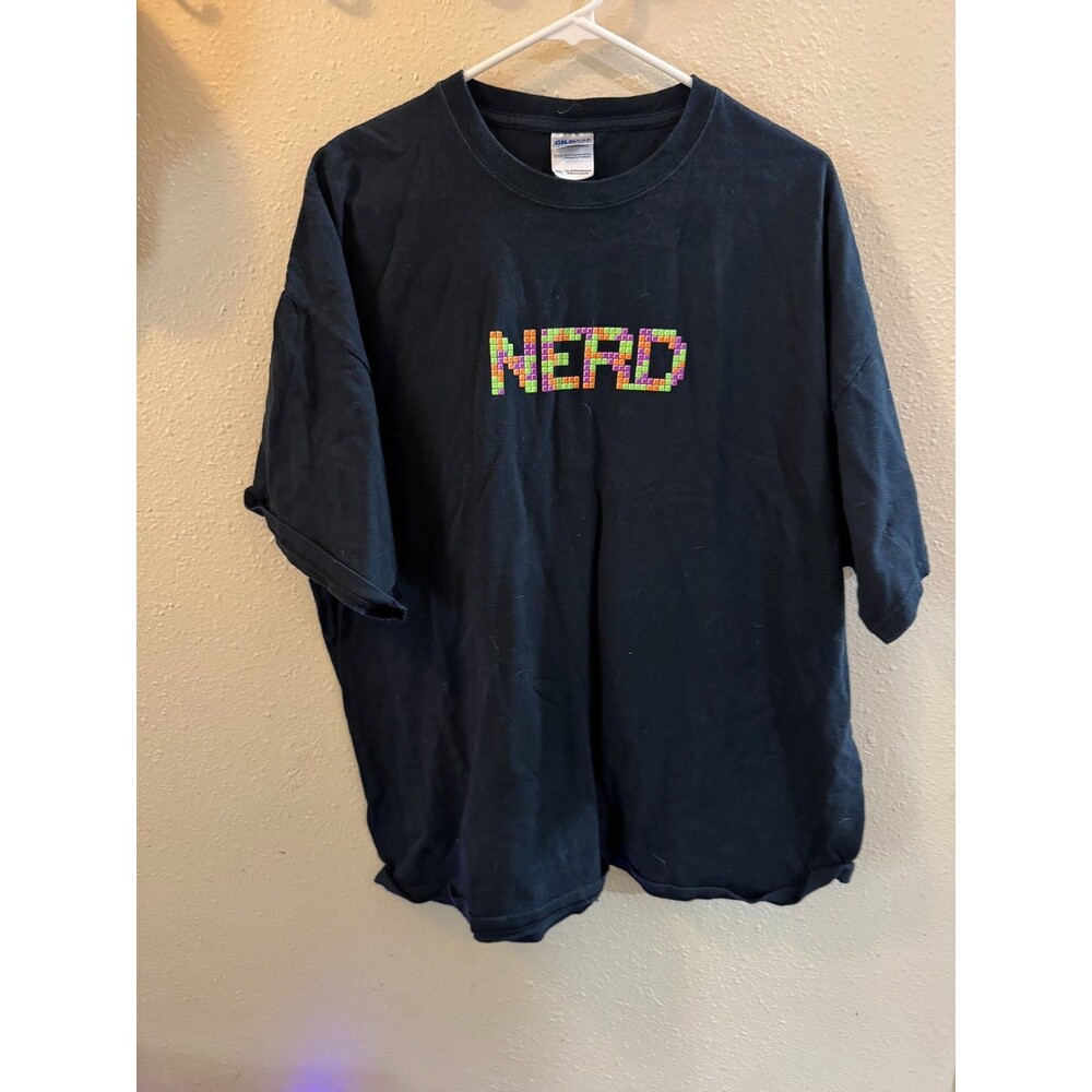 Gildan NERD Tetris Pixel Blocks Graphic T-Shirt Black Men's 2XL